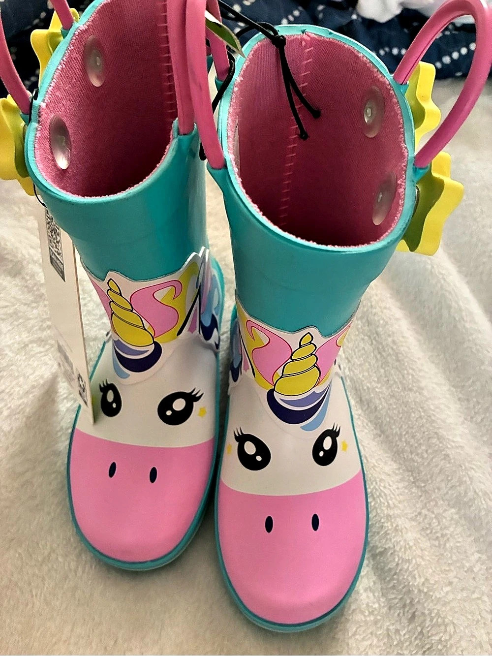 Members Mark  Kids Lucky Unicorn Rain Boot Blue & Pink Girls US 9/10